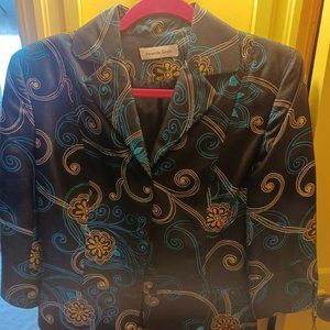 Amanda Smith Women’s Silk  Blazer Jacket Size 6 3/4 Sleeve 3-button Black Gold…